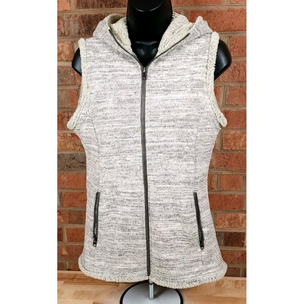 Kuhl Vest Jacket Womens Medium Heather Gray Alaska Hooded‎ Sherpa Lined Full Zip